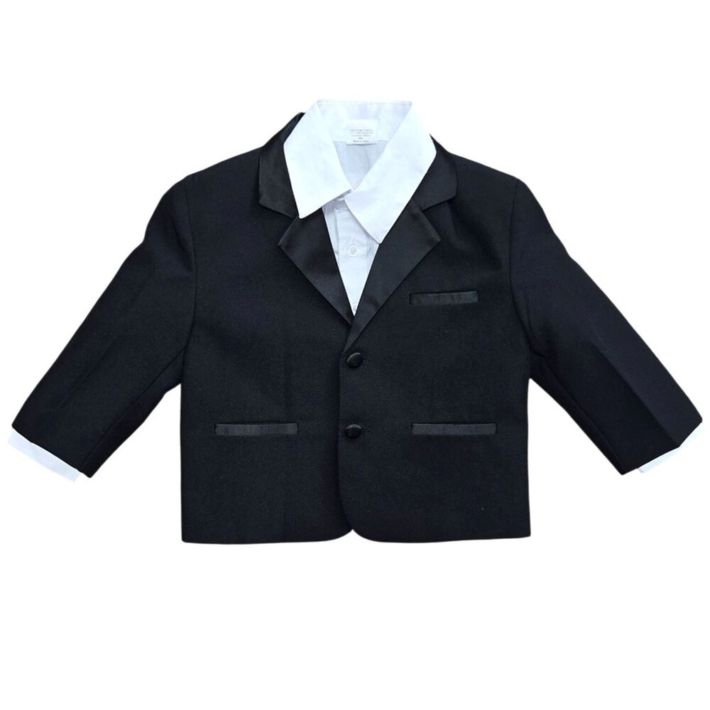 Peanut Butter Toddler Boy's Black White 2 Piece Wedding Tuxedo Jacket & Shirt 2 - Picture 1 of 7